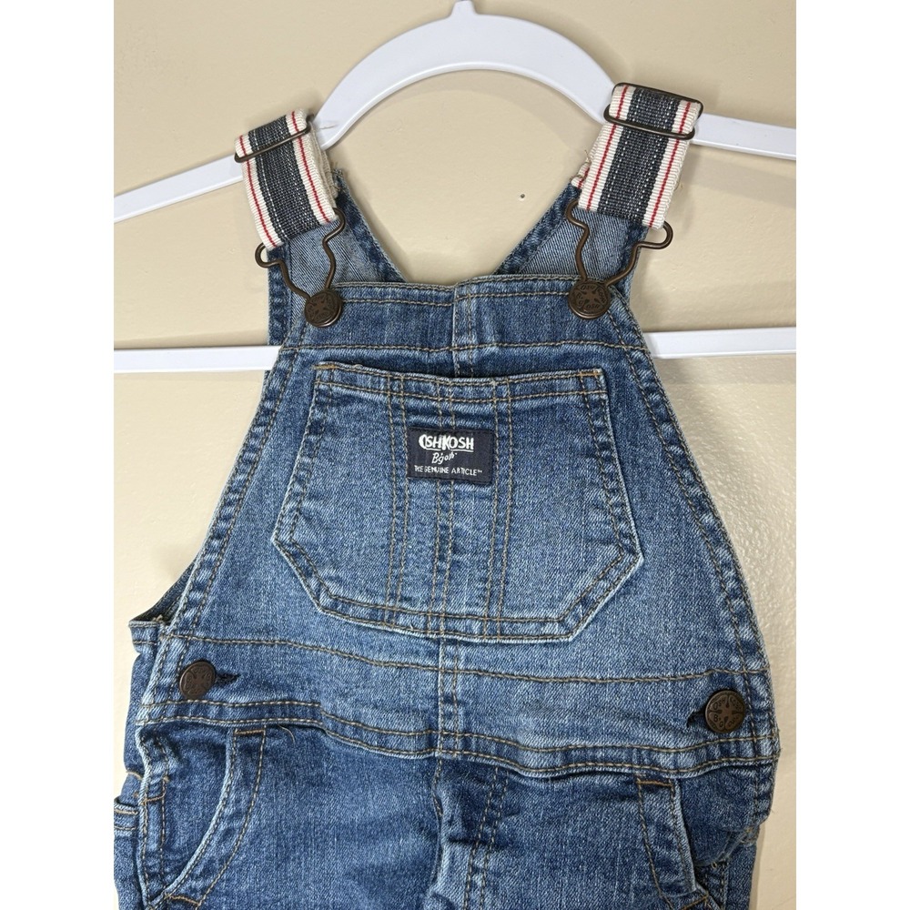 Oshkosh B‎ Gosh Overalls 12M Striped Straps Conductor Cute Denim